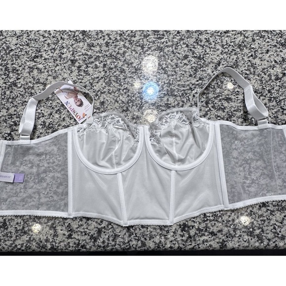 NWT Joyspun Sexy Satin Lace Unlined Cups Underwire Bustier White Size Large - Picture 10 of 12
